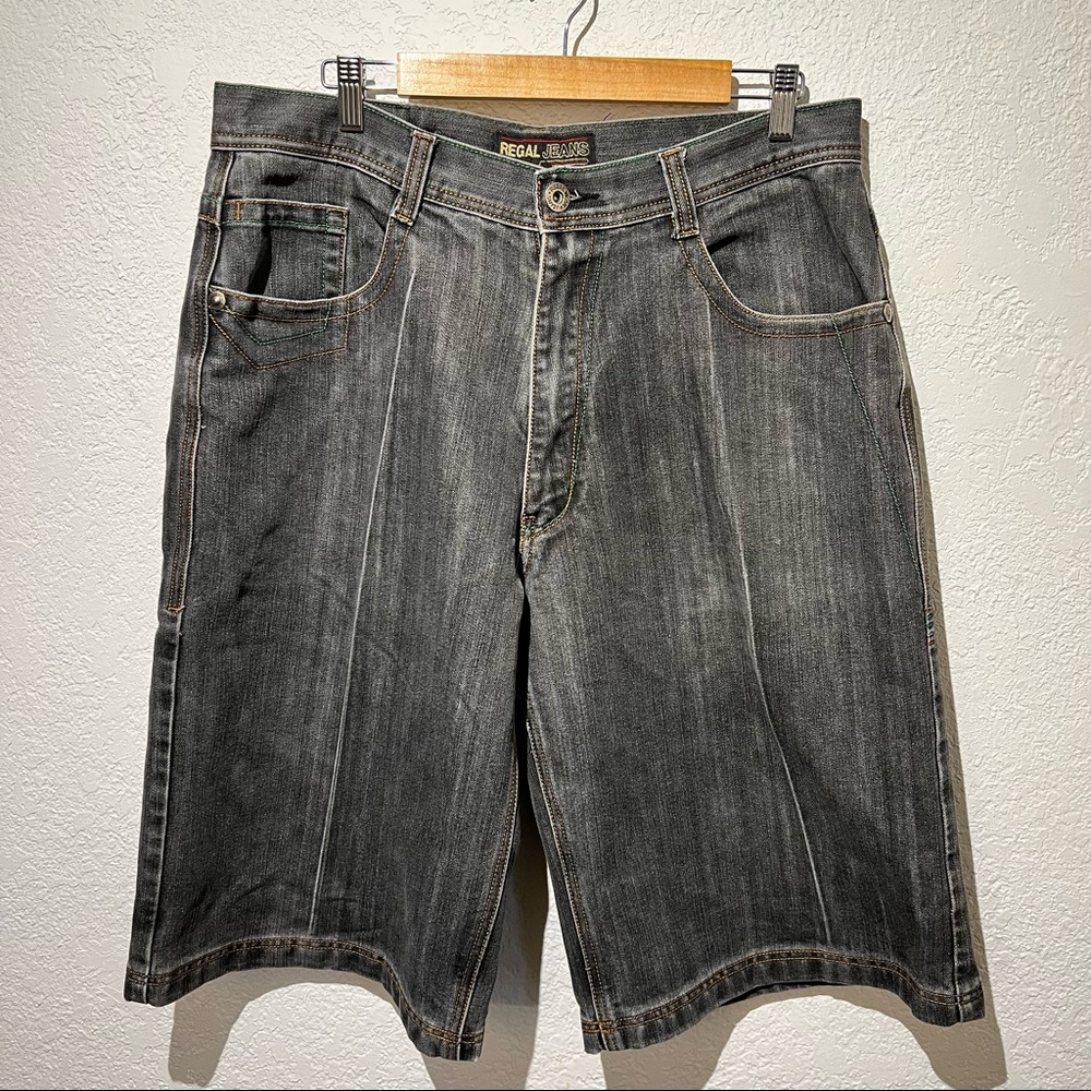 Regal Wear Mens Jean Shorts 38 Black Embroidered Rainbow